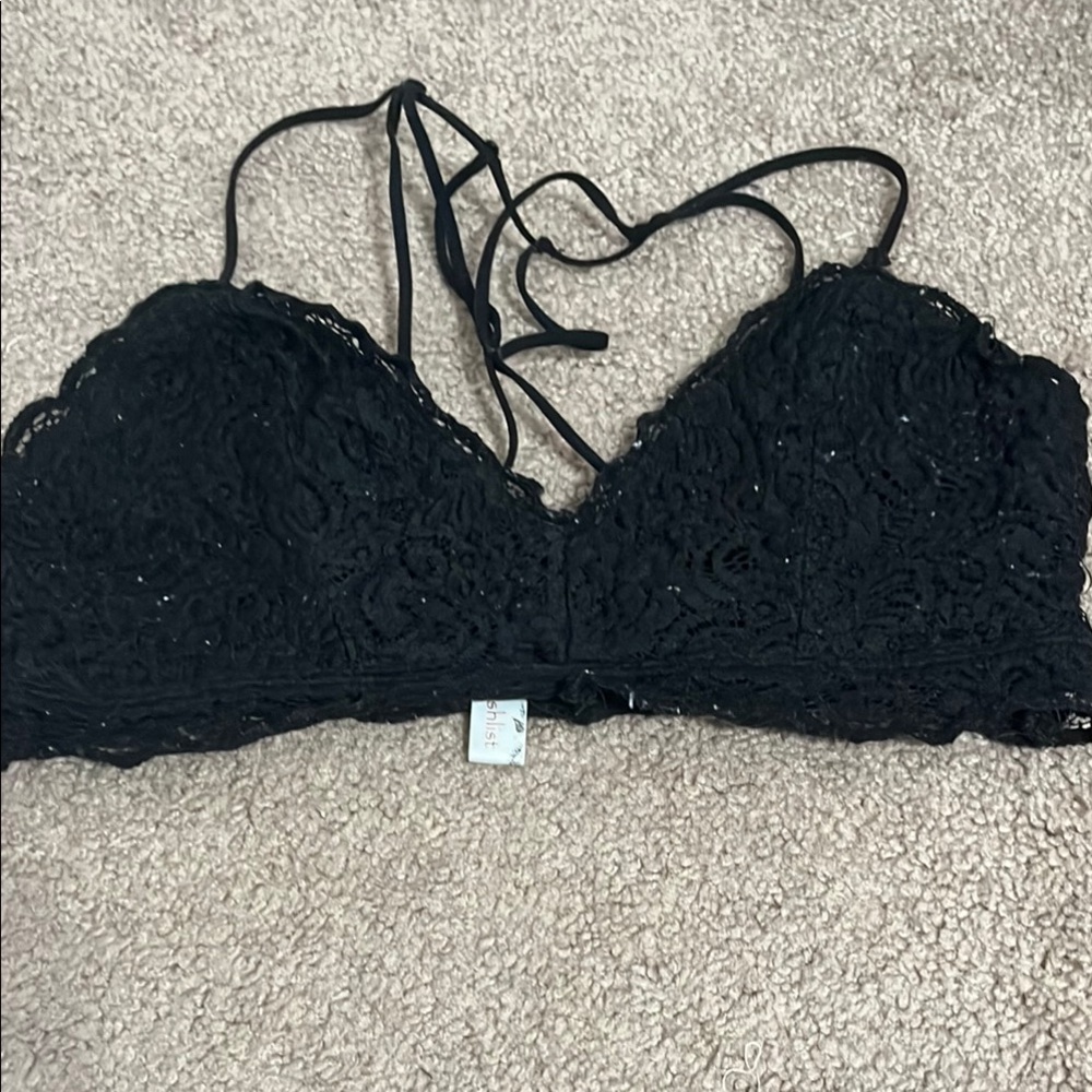 Wishlist Black Bralette with Lace Design and Spaghetti Straps